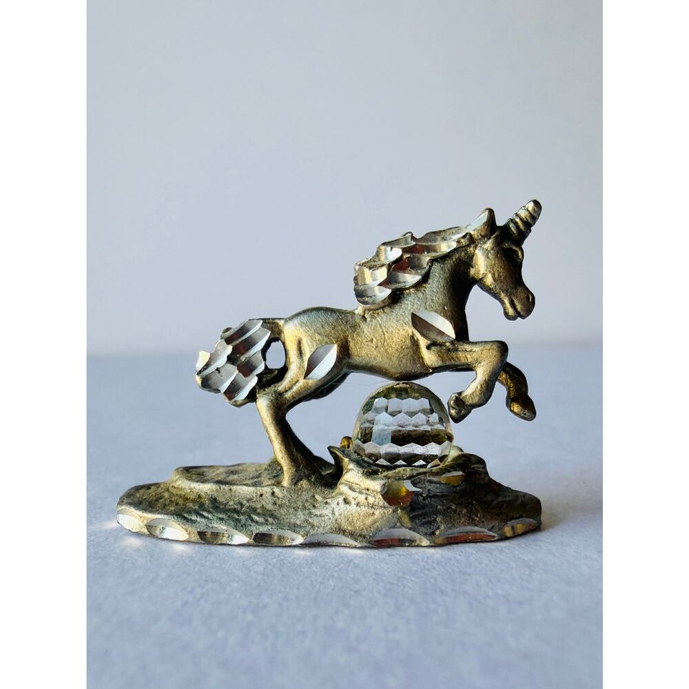 Vintage 1985 Cuter Pewter Unicorn Crystal Orb Fairycore Whimsycore Decor